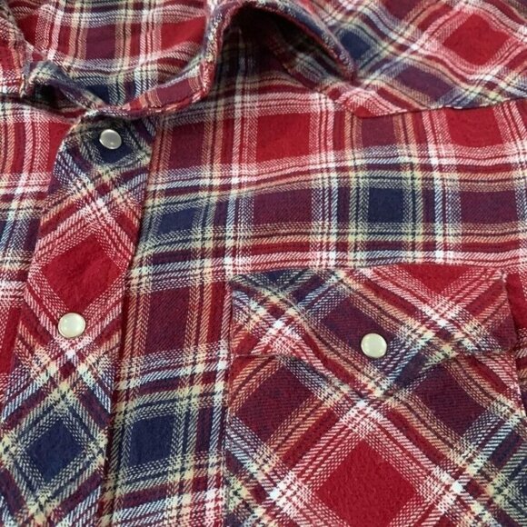 Wrangler Wrancher Western Shirt Mens XL Red Plaid Flannel Pearl Snaps - Picture 3 of 5